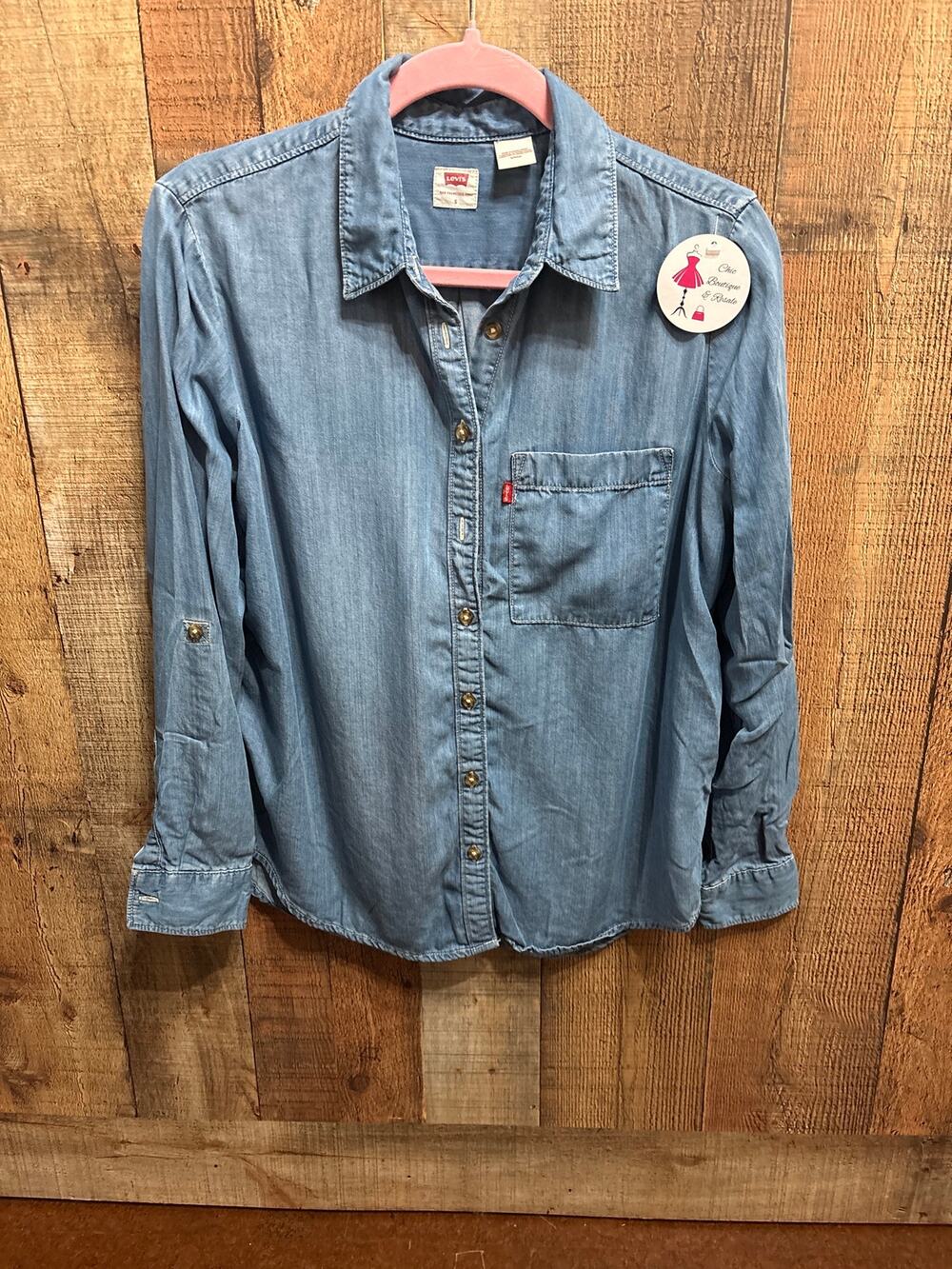Levi's Light Wash Denim Chambray Button Down Utility Shirt Women's Size Small